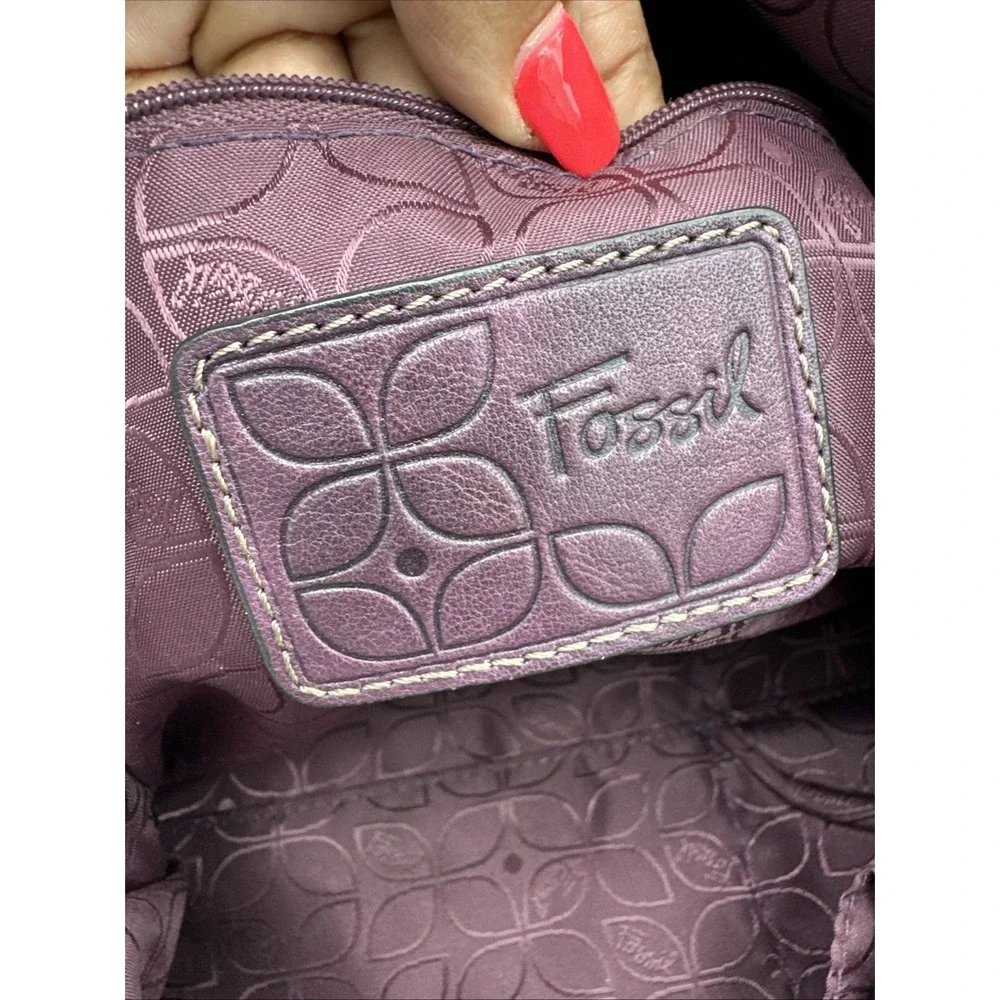 Fossil Crossbody Purple Leather Purse Hobo Boho Paisley-Lined Slouchy Bag VGT